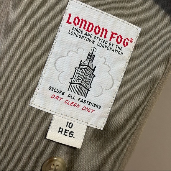 Vintage London Fog Classic Olive Green Trench Coat Size 10 - Picture 12 of 15